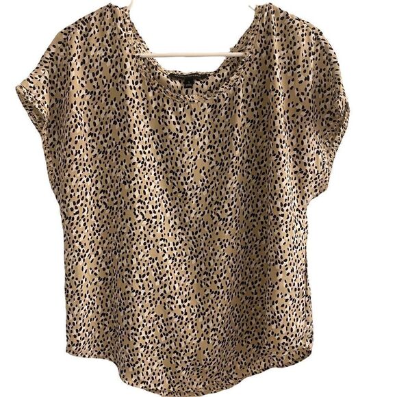 Banana Republic Animal Print Tan/Black Short sleeve Top Sz S - Picture 1 of 7